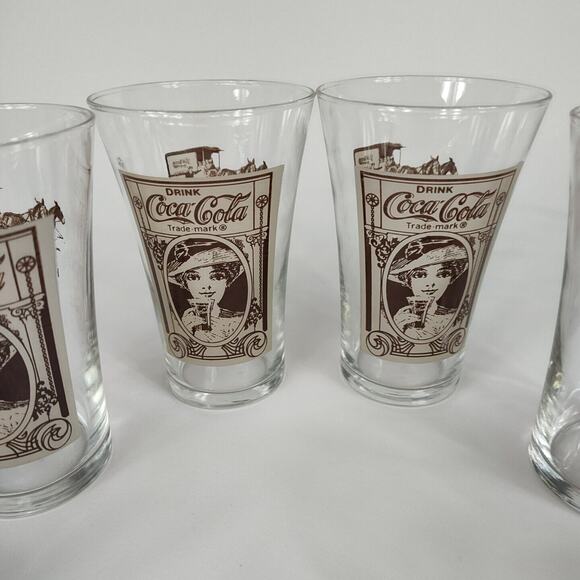 Vintage 100th Anniversary 1983 Coca Cola Flair Glasses Set Of 6 Kroger - Picture 1 of 8